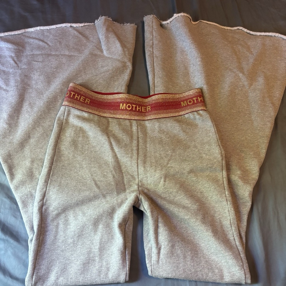 NWOT MOTHER Denim Grey Flare Sweatpants 100% Cotton Elastic Waist Bell Bottom M
